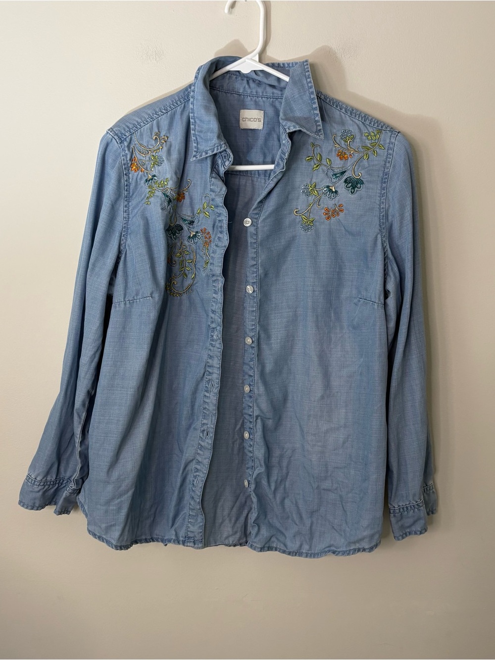 Chicos Womens Long Sleeve Button Up Floral Casual Cottagecore Small Medium